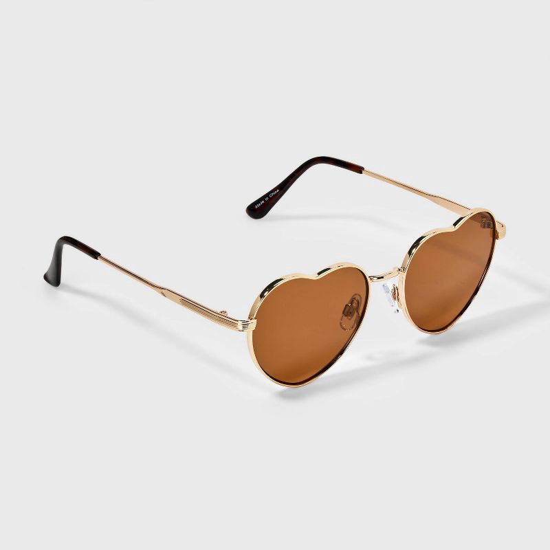 slide 2 of 2, Women's Shiny Metal Heart Shaped Sunglasses - Wild Fable™ Silver, 1 ct
