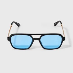 Women's Shiny Plastic Aviator Sunglasses with Blue Lenses - Wild Fable™ Black