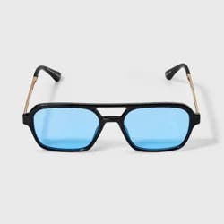 Women's Shiny Plastic Aviator Sunglasses with Blue Lenses - Wild Fable™ Black