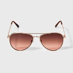 Women's Shiny Metal Aviator Sunglasses with Brown Gradient Lenses - Wild Fable™ Gold
