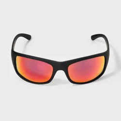 Men's Shiny Plastic Wrap Sunglasses - All In Motion™ Black