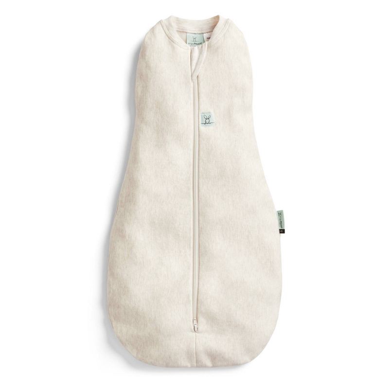 slide 1 of 12, ergoPouch 1.0 TOG Organic Cocoon Swaddle Sack - Oatmeal Marle 0-3m: Sleeveless, Front Full Length Zipper, Jersey, Crew Neckline, 1 ct