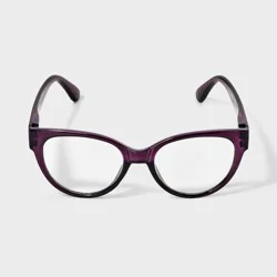 Women's Shiny Plastic Cat Eye Blue Light Filtering Glasses 1.0 Diopter - Universal Thread™ Plum