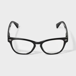 Women's Shiny Plastic Cat Eye Blue Light Filtering Glasses 1.0 Diopter - Universal Thread™ Black