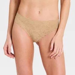 Women's Invisible Edge Solid Lace Thong Underwear - Auden™ Beach Sand M