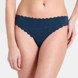 Women's Invisible Edge Solid Lace Thong Underwear - Auden™ Dark Blue L