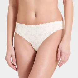 Women's Invisible Edge Solid Lace Thong Underwear - Auden™ White L