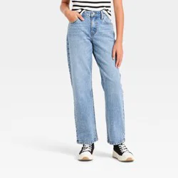 Girls' High-Rise Straight Leg Jeans - art class™ Medium Blue Wash 12
