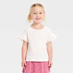 Toddler Girls' Short Sleeve Ruffle T-Shirt - Cat & Jack™ Cream 2T