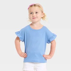 Toddler Girls' Short Sleeve Ruffle T-Shirt - Cat & Jack™ Blue 18M