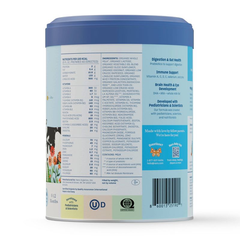 slide 3 of 9, Nara Organics Whole Milk Infant Formula Powder - 24.7oz, 24.7 oz