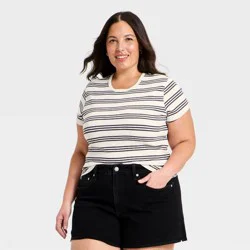 Women's Short Sleeve Ribbed T-Shirt - Universal Thread™ Cream Striped XXL