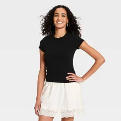 Women's Short Sleeve Ribbed T-Shirt - Universal Thread™ Black XS