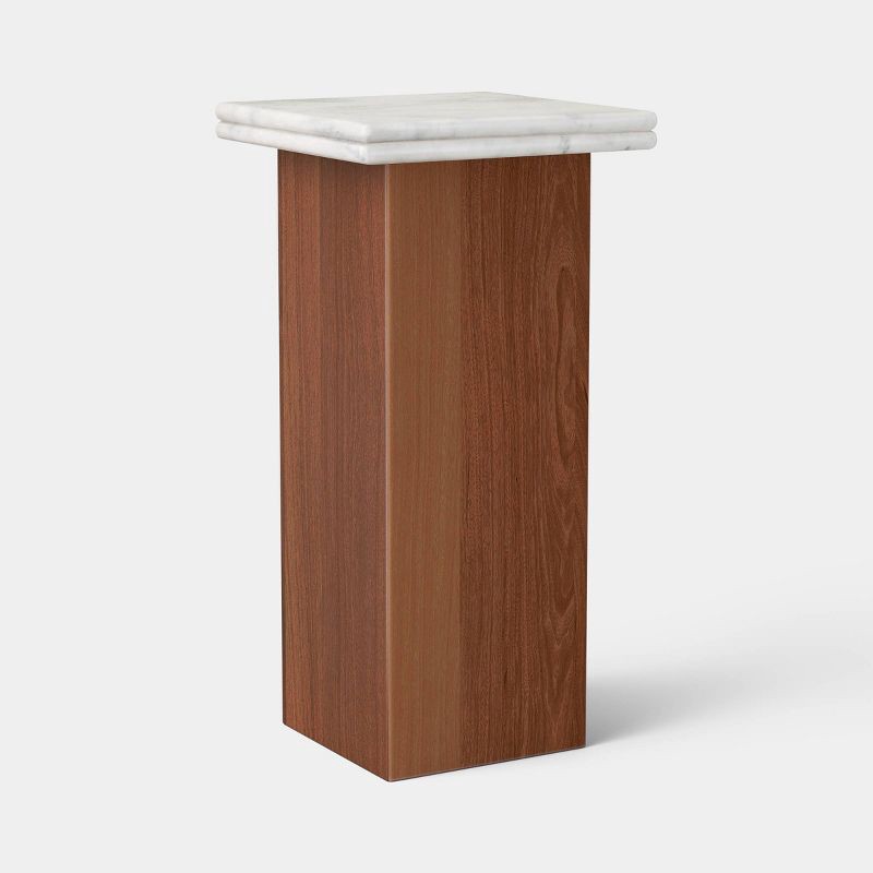 slide 1 of 4, Marble and Wood Drink Table Brown - Threshold™, 1 ct
