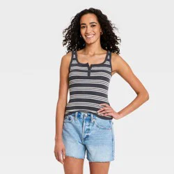 Women's Fitted Tank Top - Universal Thread™ Black Striped XL