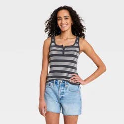 Women's Fitted Tank Top - Universal Thread™ Black Striped XL