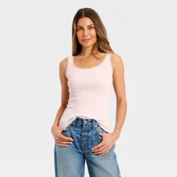 Women's Rib Lace Tank Top - Universal Thread™ Pink S