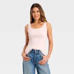 Women's Rib Lace Tank Top - Universal Thread™ Pink M