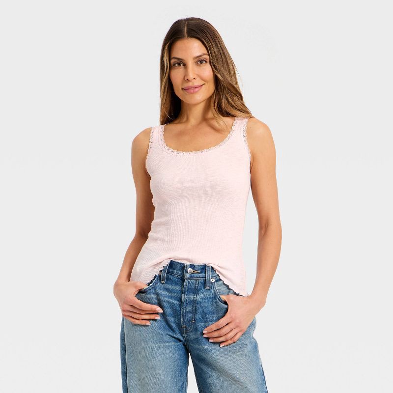 slide 1 of 3, Women's Rib Lace Tank Top - Universal Thread™ Pink L, 1 ct
