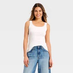 Women's Rib Lace Tank Top - Universal Thread™ White L