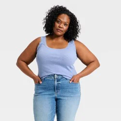 Women's Rib Lace Tank Top - Universal Thread™ Blue XXL