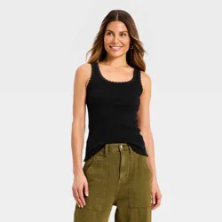 Women's Rib Lace Tank Top - Universal Thread™ Black S