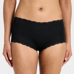 Women's Cloud Knit Lace Trimmed Boy Shorts Underwear - Auden™ Black XL