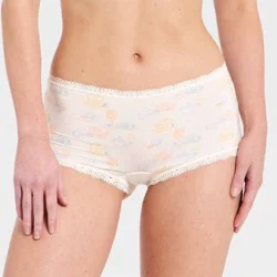 Women's Cloud Knit Lace Trimmed Boy Shorts Underwear - Auden™ Ivory L