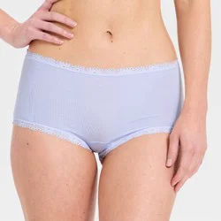 Women's Cloud Knit Lace Trimmed Boy Shorts Underwear - Auden™ Blue XL