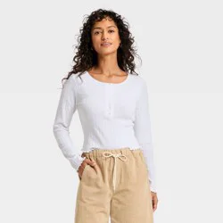 Women's Long Sleeve Pointelle Henley Shirt - Universal Thread™ White S