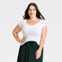 Women's Slim Fit Short Sleeve Pointelle Sweetheart Neck T-Shirt - Universal Thread™ White XXL