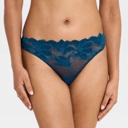 Women's Dark Lily Lace Cut Out Thong Underwear - Auden™ Blue XL