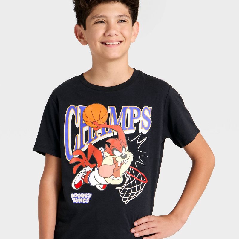slide 2 of 4, Warner Bros. Boys' Looney Tunes Tasmanian Devil Basketball Short Sleeve Graphic T-Shirt - Dark Gray L, 1 ct