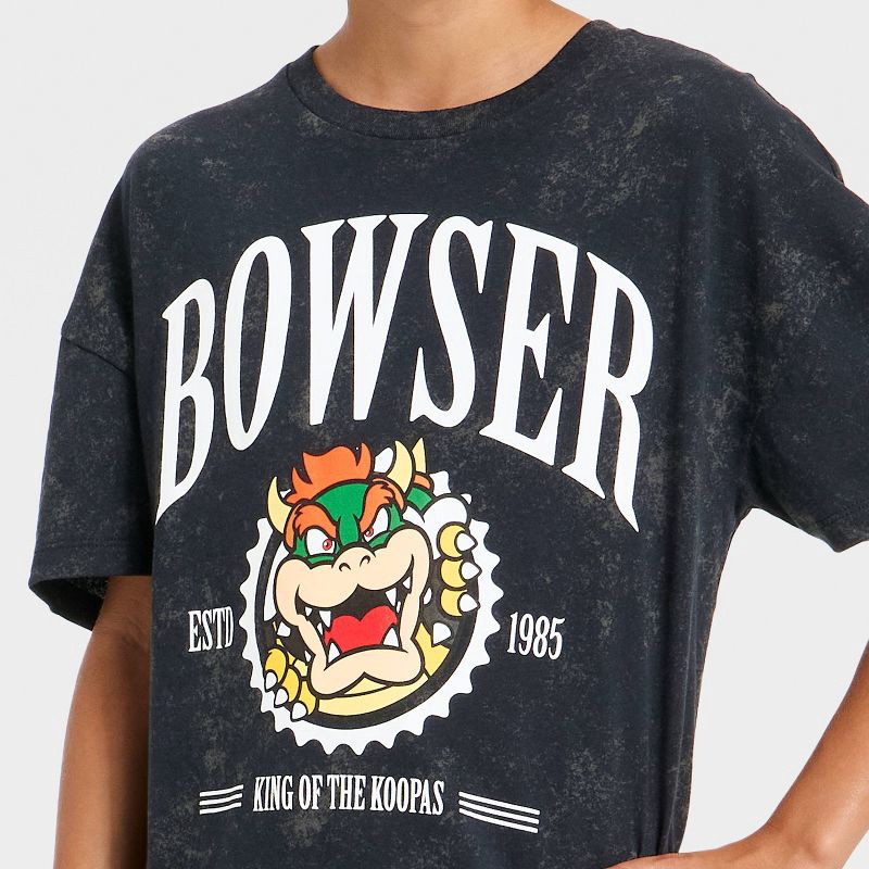 slide 2 of 4, Boys' Nintendo Bowser Short Sleeve Oversized Graphic T-Shirt - Black Wash S, 1 ct