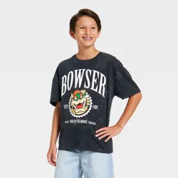 Boys' Nintendo Bowser Short Sleeve Oversized Graphic T-Shirt - Black Wash M