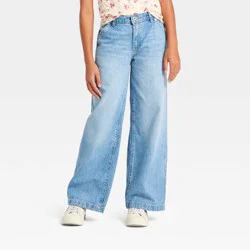 Girls' Mid-Rise Loose Slouchy Wide Leg Jeans - art class™ Light Blue 7