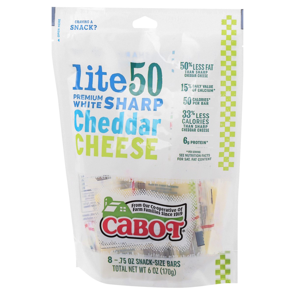 slide 5 of 10, 12/6Oz 3/4Oz Sharp 50% Light White Cheddar Bars-Snack Size, 8 ct