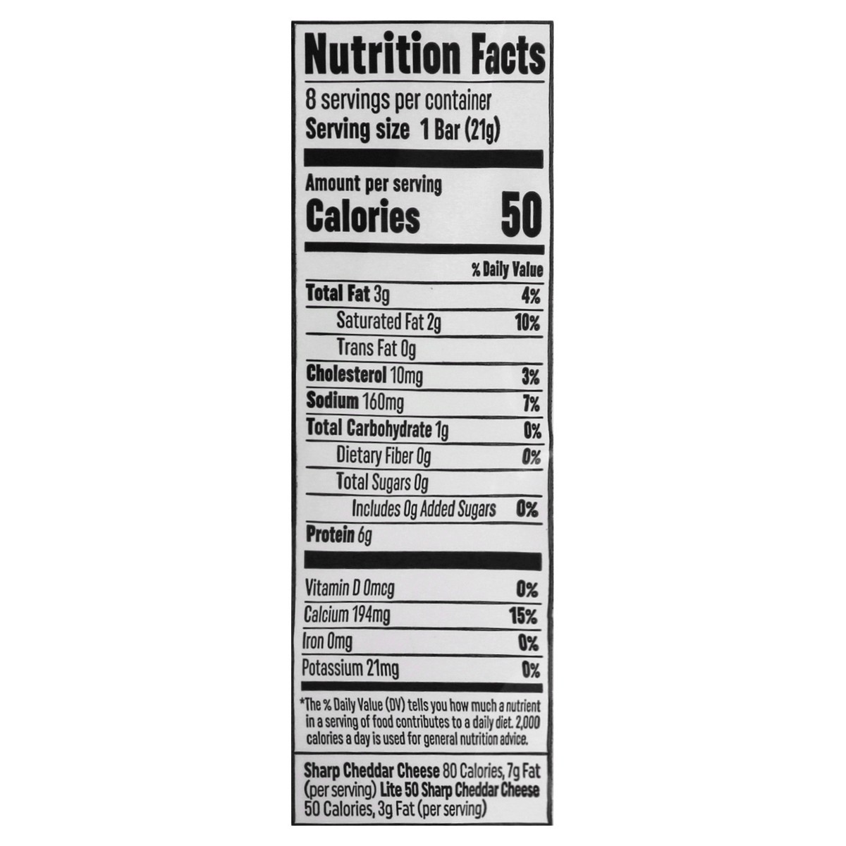 slide 2 of 10, 12/6Oz 3/4Oz Sharp 50% Light White Cheddar Bars-Snack Size, 8 ct