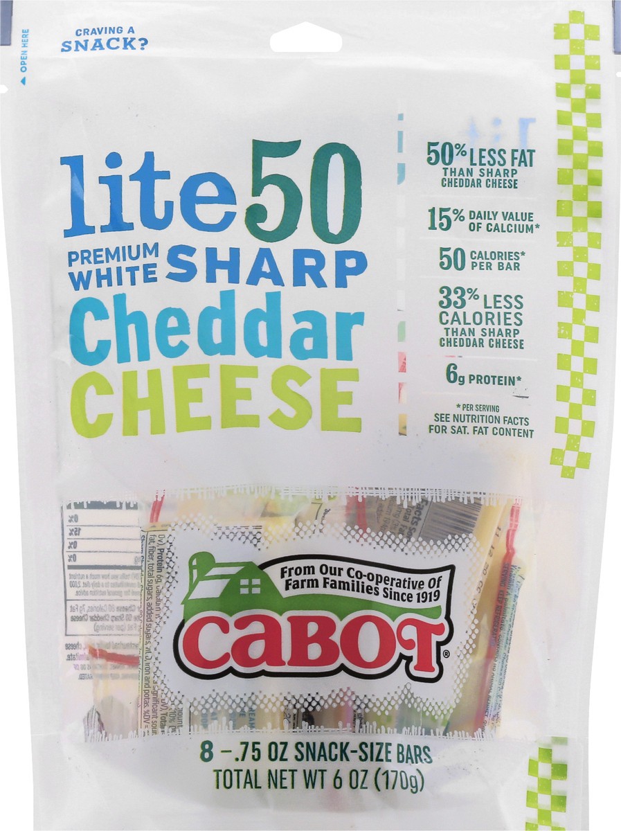 slide 3 of 10, 12/6Oz 3/4Oz Sharp 50% Light White Cheddar Bars-Snack Size, 8 ct
