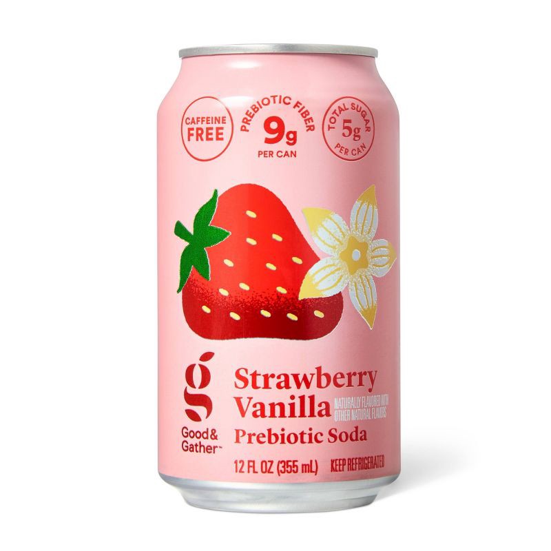 slide 1 of 3, Strawberry Vanilla Prebiotic Soda - 12 fl oz - Good & Gather™, 12 fl oz