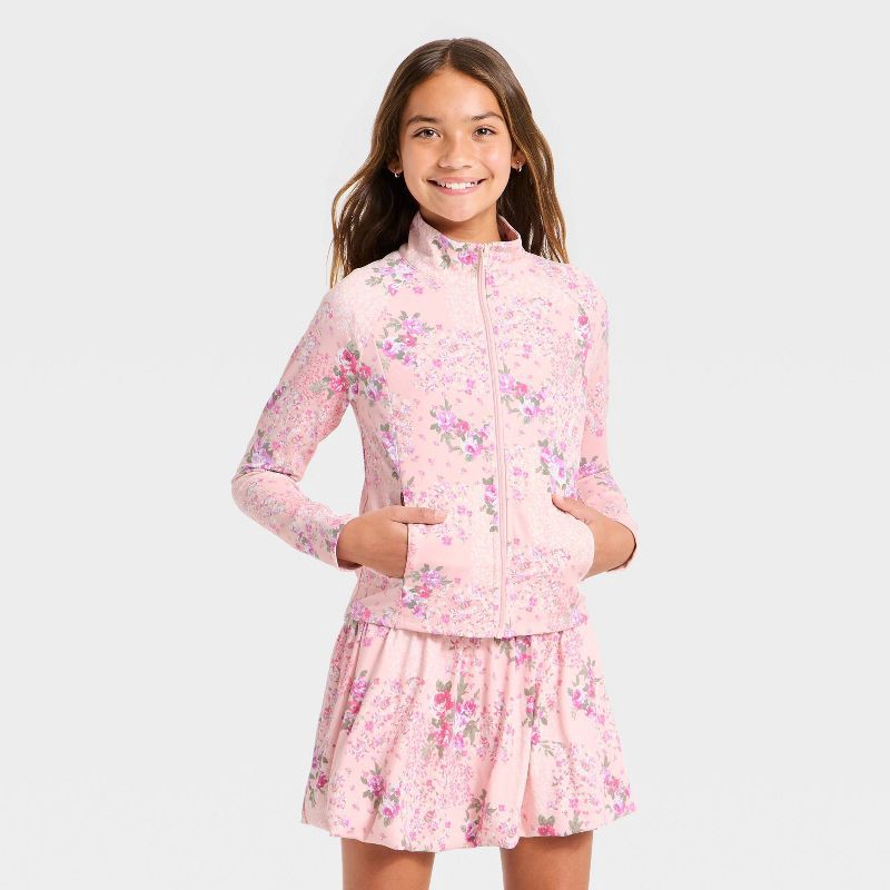 Girls' Super Soft Floral Print Zip-up Jacket - art class™ Pink XL