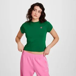 Champion Women's Iconic Essentials Raglan Short Sleeve Baby T-Shirt - Green XS
