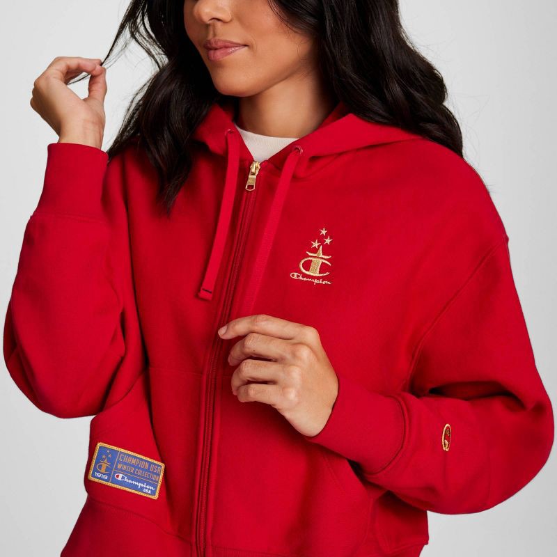 slide 4 of 11, Champion Women's Gold Medal Cropped Full Zip Hoodie - Red S, 1 ct