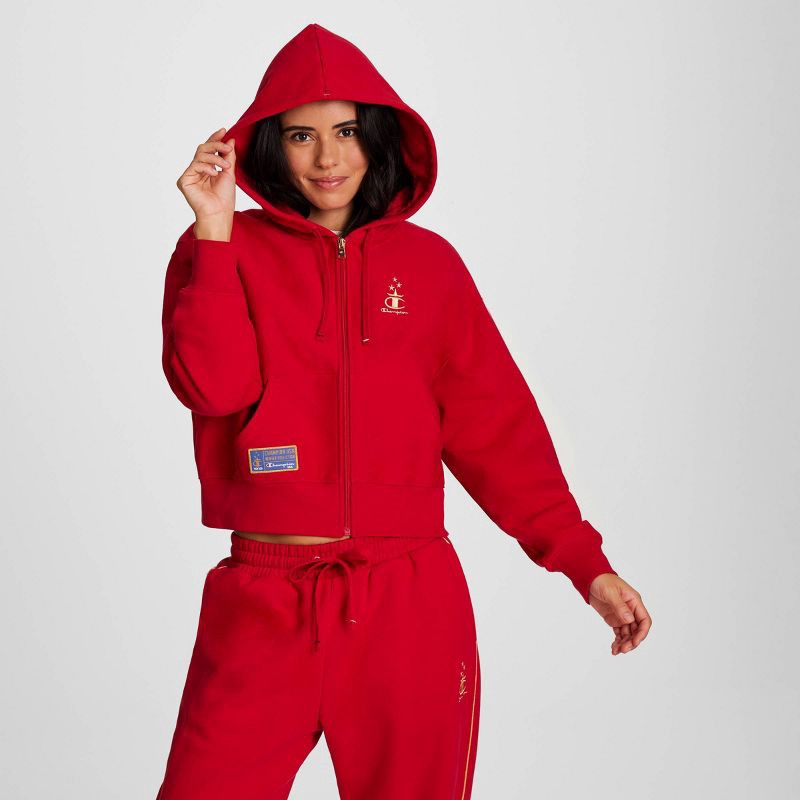 slide 8 of 11, Champion Women's Gold Medal Cropped Full Zip Hoodie - Red L, 1 ct