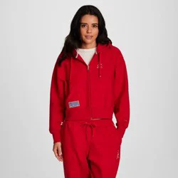 Champion Women's Gold Medal Cropped Full Zip Hoodie - Red L