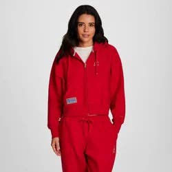 Champion Women's Gold Medal Cropped Full Zip Hoodie - Red XL