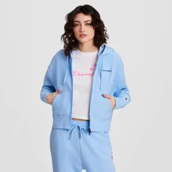 Champion Women's Cropped Fleece Zip-Up Sweatshirt - Light Blue XXL