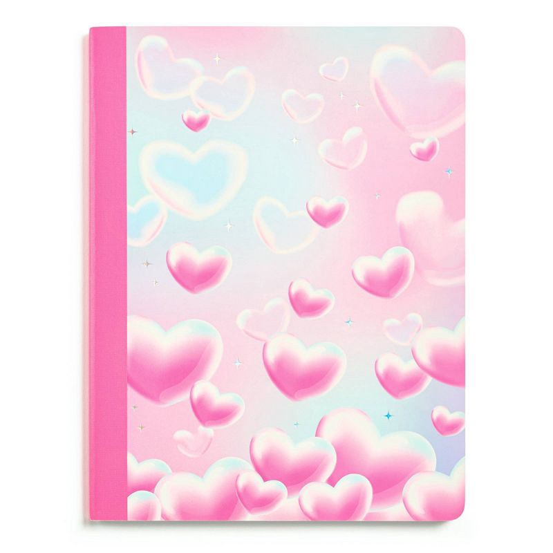 slide 1 of 3, Lena + Liam 7.5"x9.75" College Rule Composition Notebook Bubble Hearts Pink, 1 ct