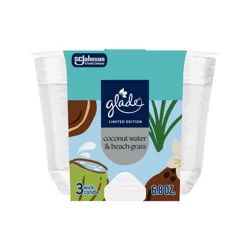 Glade 3 Wick Glass Jar Candles - Coconut Water & Beach Grass - 6.8oz: Indoor, Spring & Summer, Glass Container