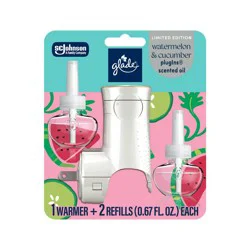Glade PlugIns Scented Oils Air Freshener Starter Kits - Watermelon & Cucumber - 2ct/1.34oz: Electric, Paraben-Free, Spring/Summer
